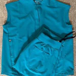 Figs Aqua Blue Scrub Top